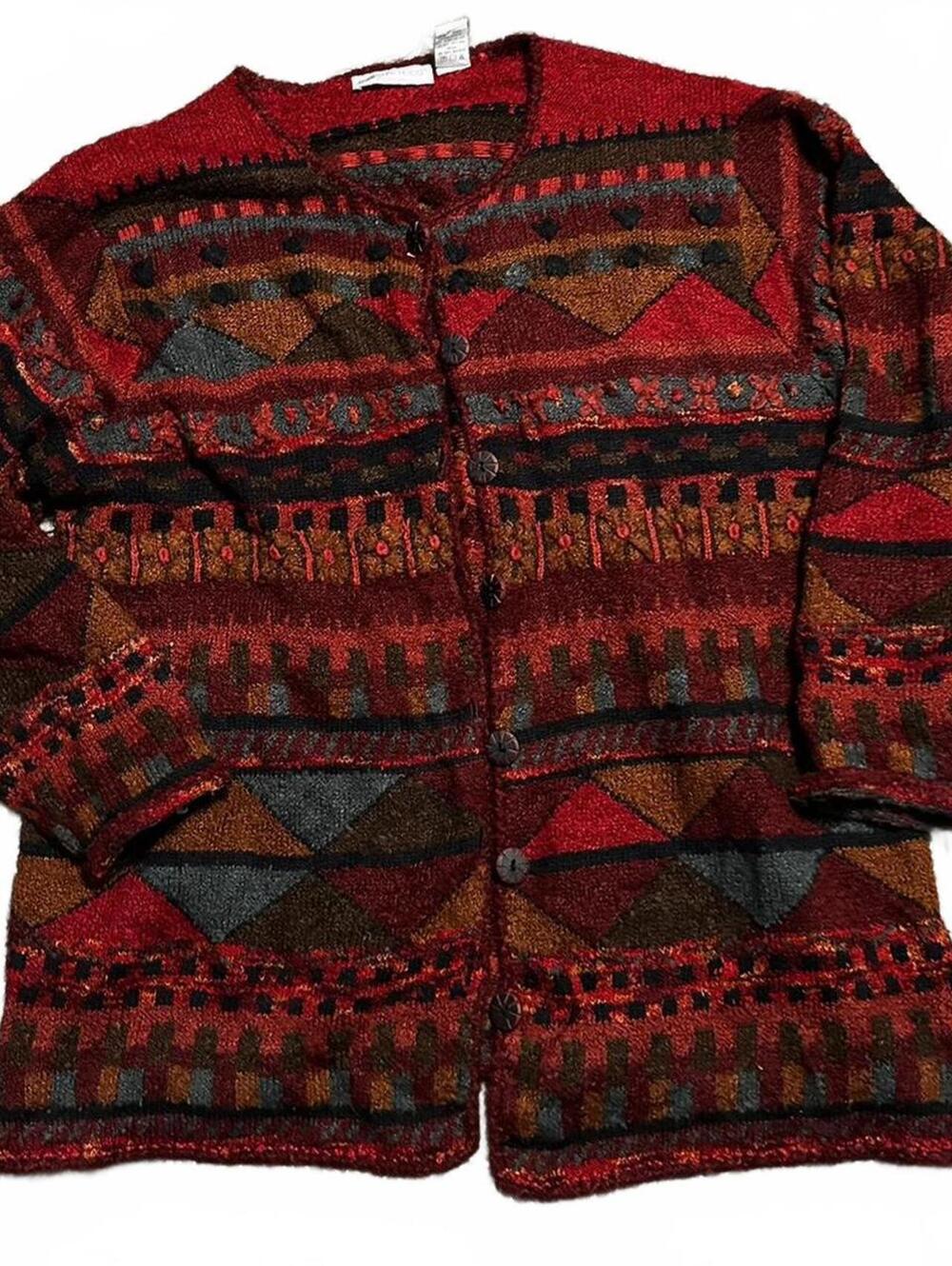 90s Jennifer Reed Twill Patterned Retro Cardigan Size 18/20